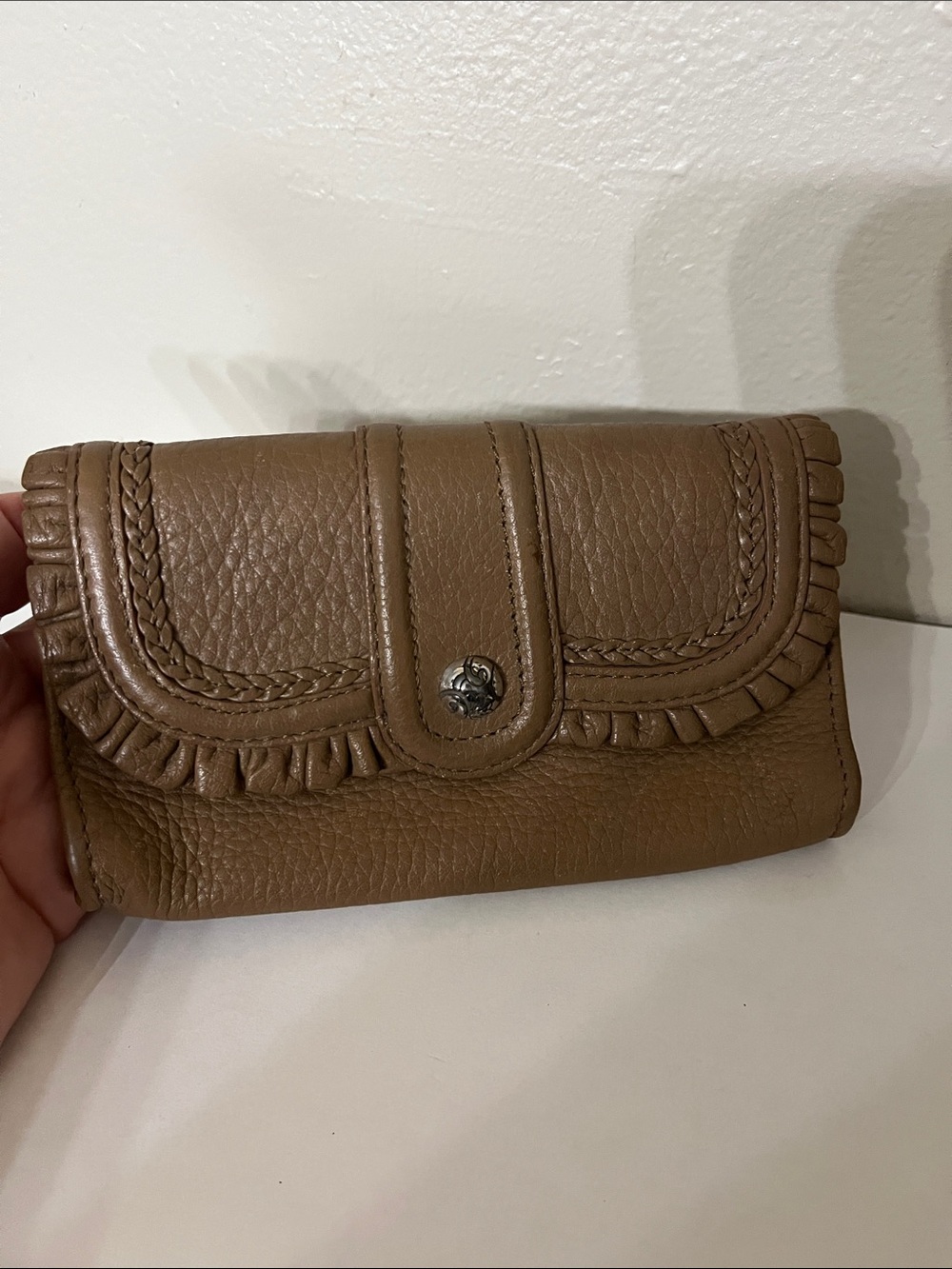 Brighton ruffle braided pebble leather pouch / wallet